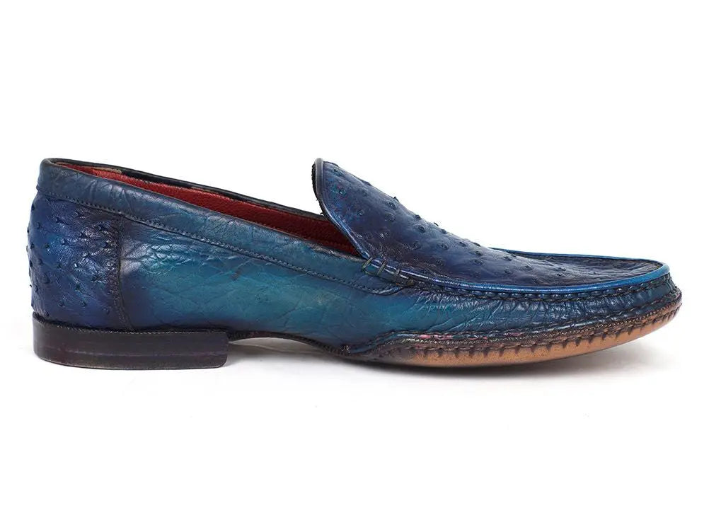 Paul Parkman Men's Blue Genuine Ostrich Opanka Stitched Moccasins (ID#YL94OPK) PAUL PARKMAN