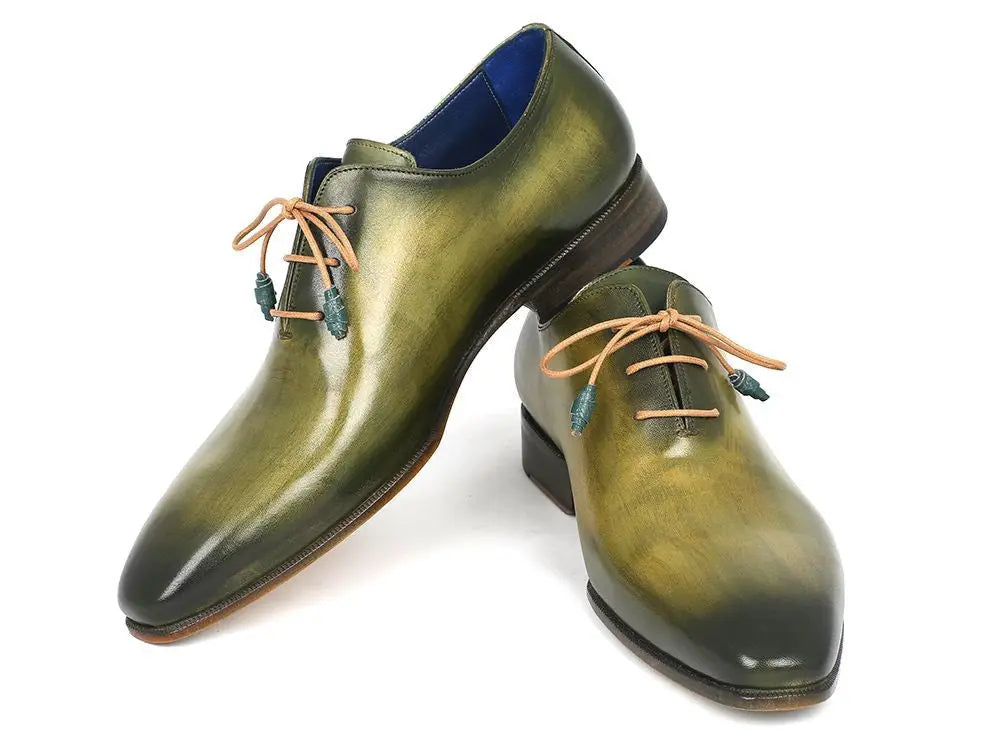 Paul Parkman Men's Green Hand-Painted Genuine Leather Plain Toe Wholecut Oxfords (ID#755-GRN) PAUL PARKMAN
