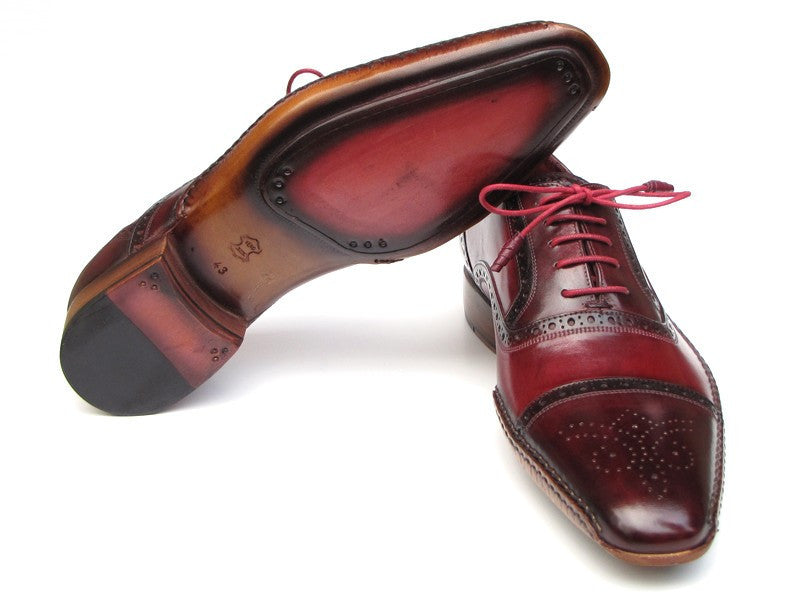 Paul Parkman Men's Side Handsewn Captoe Oxfords - Red / Bordeaux Leather Upper and Leather Sole (ID#5032-BRD) PAUL PARKMAN