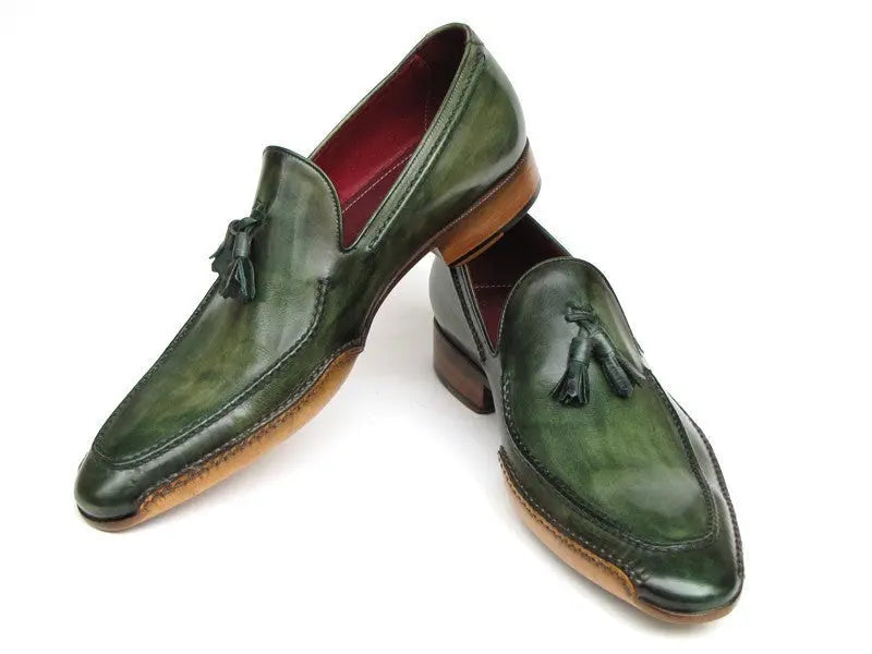 Paul Parkman Men's Green Side Hand-Sewn Tassel Loafers (ID#082-GREEN) PAUL PARKMAN
