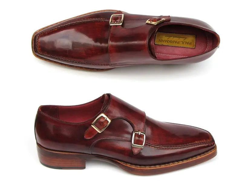 Paul Parkman Men's  Burgundy Goodyear Welted Double Monk strap Shoes (ID#061-BRD) PAUL PARKMAN
