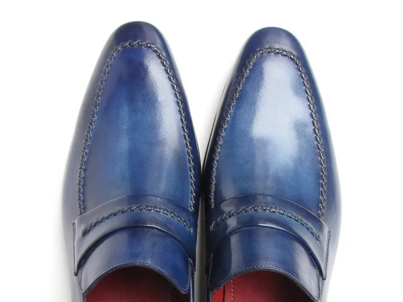 Paul Parkman Men's Navy Genuine Leather Upper and Leather Sole Loafers (ID#068-BLU) PAUL PARKMAN