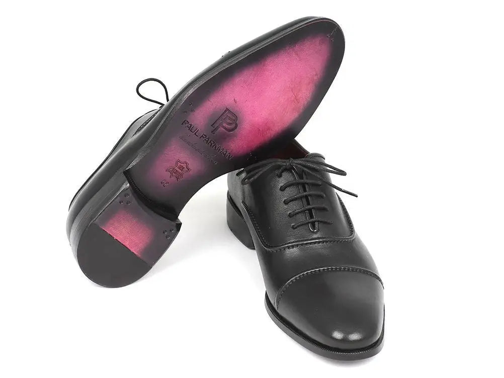 Paul Parkman Men's Black Hand-Painted Cap-Toe Oxfords (ID#077-BLK) PAUL PARKMAN
