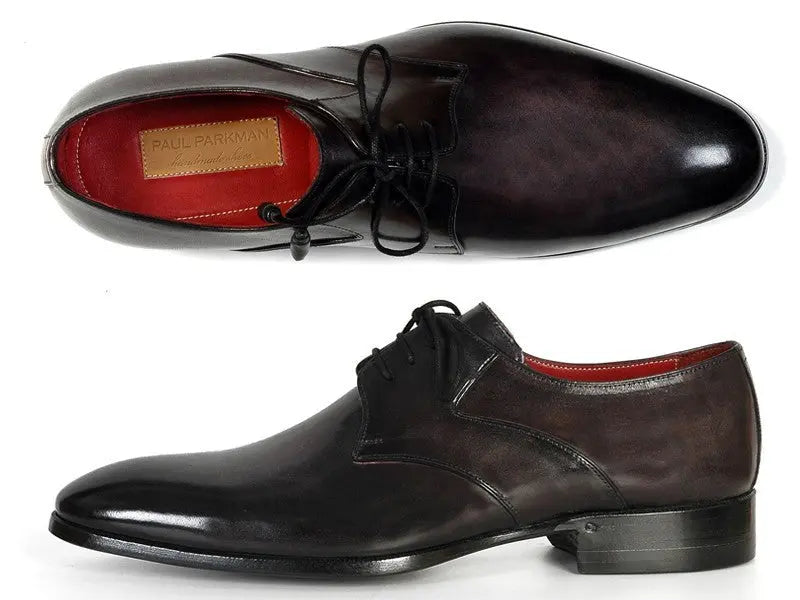 Paul Parkman Men's Anthracite Black Hand-Painted Genuine Leather Derby Shoes (ID#054F-ANTBLK) PAUL PARKMAN