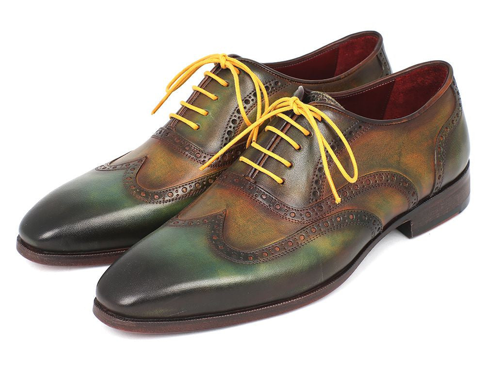 Paul Parkman Wintip Oxfords Green Handpainted Calfskin (ID#228-GRN) PAUL PARKMAN