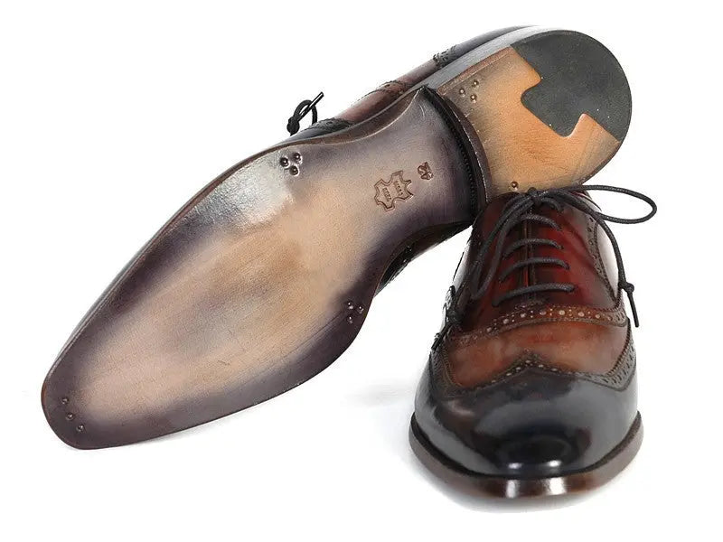 Paul Parkman Men's Three Tone Navy/Camel/Bordeaux Wingtip Oxfords (ID#PP2278) PAUL PARKMAN