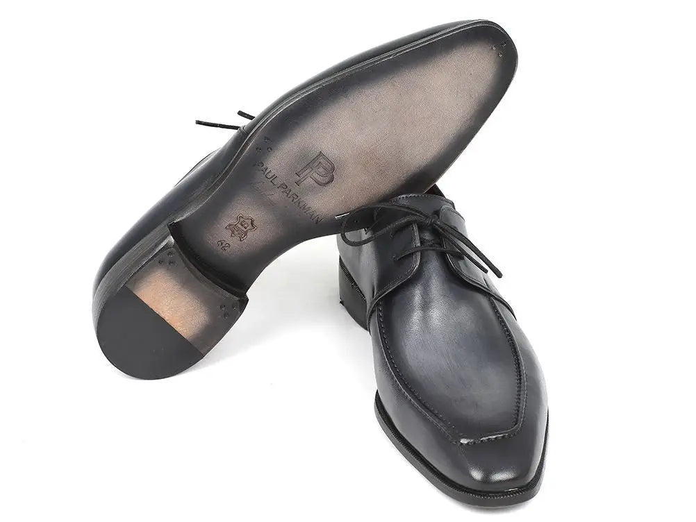 Paul Parkman Men's Gray/Black Hand-Painted Calfskin Apron Derby Shoes (ID#13SX51) PAUL PARKMAN