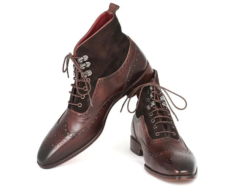 Paul Parkman Men's Brown Suede/Calfskin Wingtip Boots (ID#991-BRW) PAUL PARKMAN