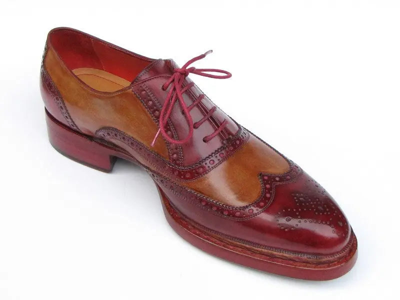 Paul Parkman Men's Bordeaux/Camel Triple Genuine Leather Sole Wingtip Brogues (ID#027-TRP-CMLBRD) PAUL PARKMAN