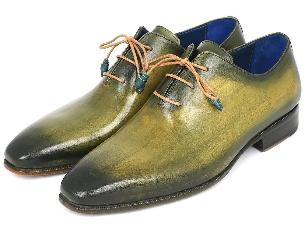 Paul Parkman Men's Green Hand-Painted Genuine Leather Plain Toe Wholecut Oxfords (ID#755-GRN) PAUL PARKMAN