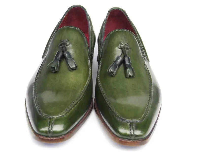 Paul Parkman Men's Green Tassel Hand-Painted Genuine Leather Loafers (ID#083-GREEN) PAUL PARKMAN