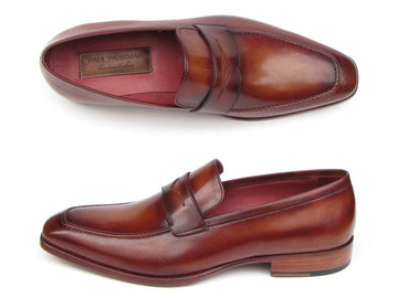 Paul Parkman Men's Penny Loafer Tobacco & Bordeaux Hand-Painted Shoes (ID#067-BRD)