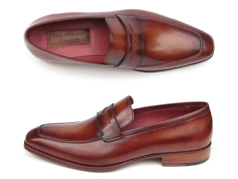 Paul Parkman Men's Tobacco/Bordeaux Hand-Painted Penny Loafers (ID#067-BRD) PAUL PARKMAN