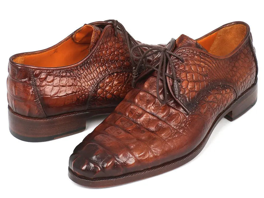 Paul Parkman Men's Light Brown Crocodile Embossed Calfskin Genuine Leather Derby Shoes (ID#1438TAB) PAUL PARKMAN