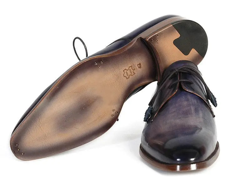 Paul Parkman Men's Blue/Navy Hand-Painted Derby Shoes (ID#PP2279) PAUL PARKMAN