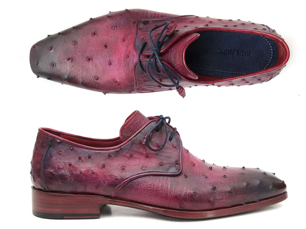 Paul Parkman Men's Burgundy/Purple Genuine Ostrich Derby Shoes (ID#66CC44) PAUL PARKMAN