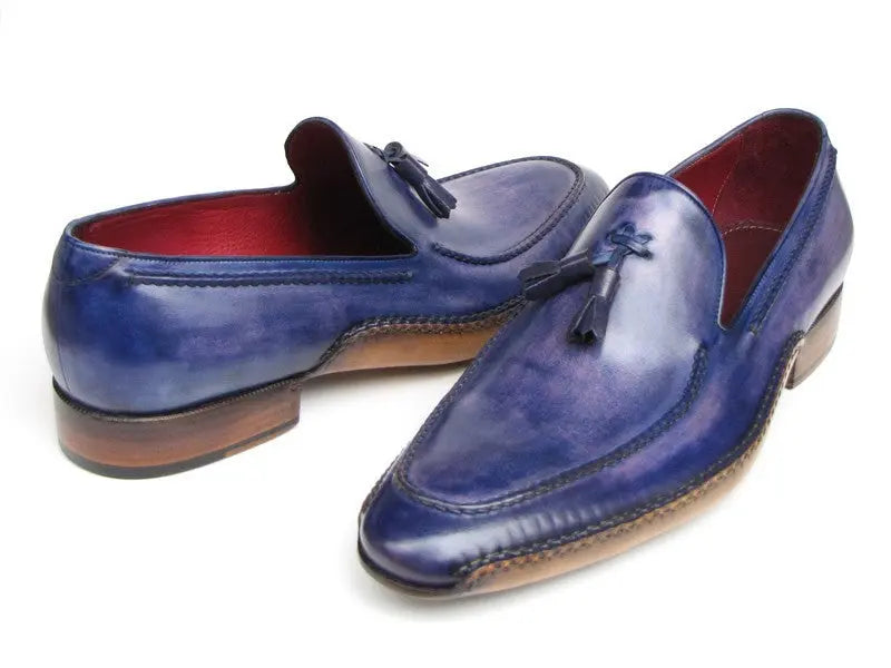 Paul Parkman Men's Blue/Purple Side Hand-Sewn Tassel Loafers (ID#082-BLU-PURP) PAUL PARKMAN