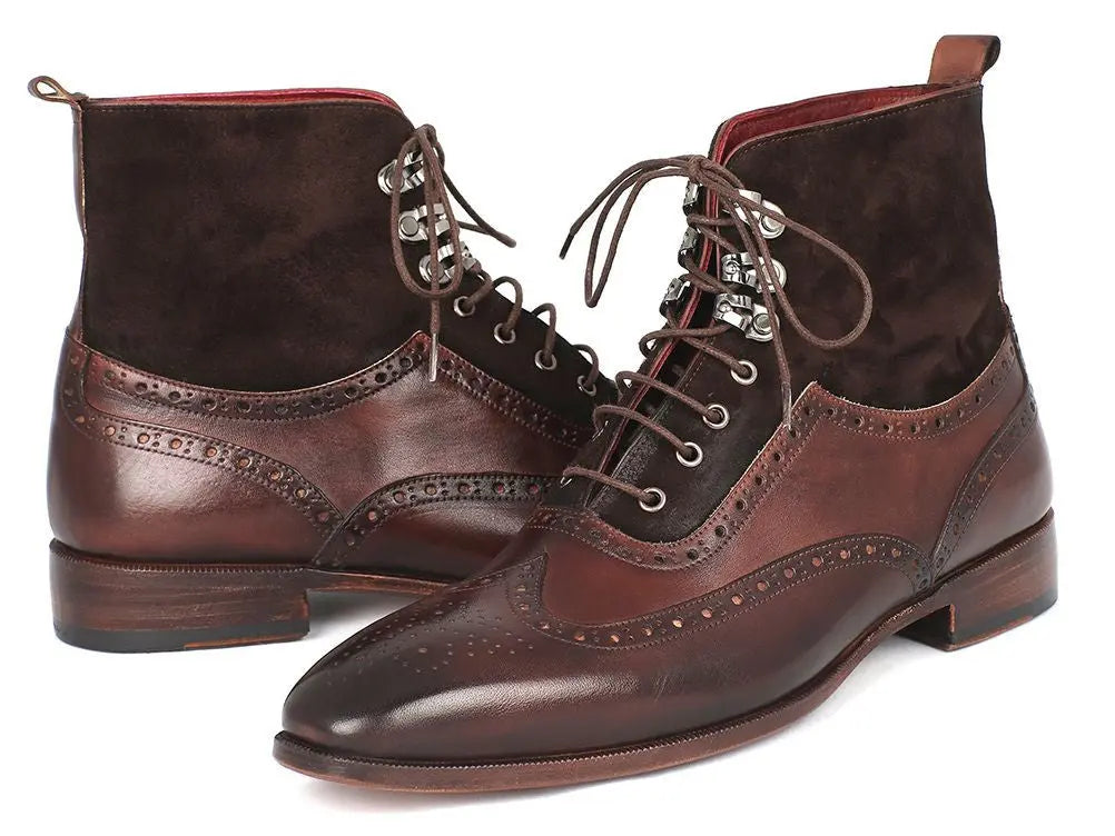 Paul Parkman Men's Brown Suede/Calfskin Wingtip Boots (ID#991-BRW) PAUL PARKMAN