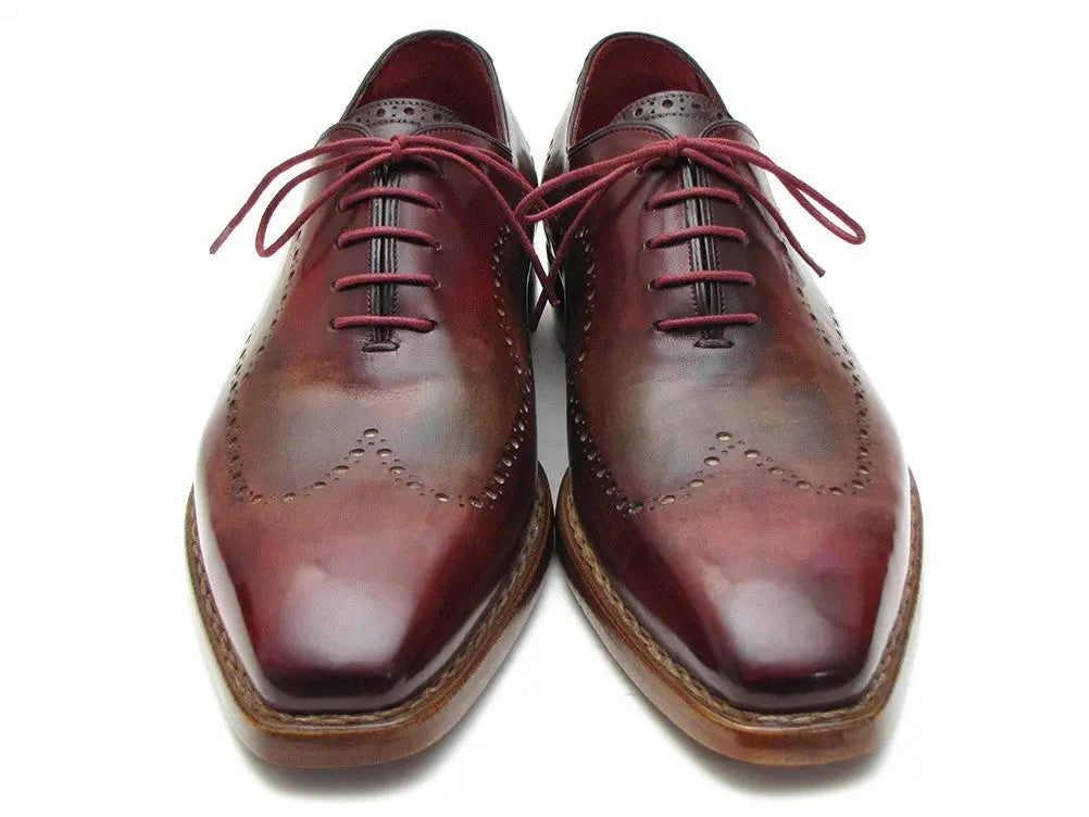Paul Parkman Men's Bordeaux/Camel Goodyear Welted Wingtip Oxford (ID#087LX) PAUL PARKMAN