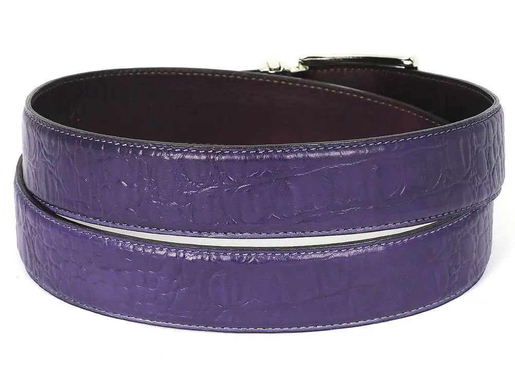 Paul Parkman Men's Purple Crocodile Textured Genuine Leather Belt (ID#B02-PURP) PAUL PARKMAN