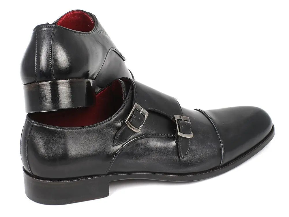 Paul Parkman Men's Gray/Black Cap-Toe Double Monk strap Shoes (ID#0457-GRY) PAUL PARKMAN