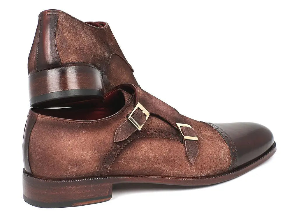 Paul Parkman Men's Brown/Beige Suede Cap-Toe Double Monk strap Shoes (ID#FK09) PAUL PARKMAN