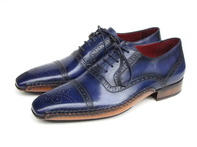 Paul Parkman Men's Navy Blue Hand-Painted Cap Toe Oxfords (ID#5032-NAVY) PAUL PARKMAN