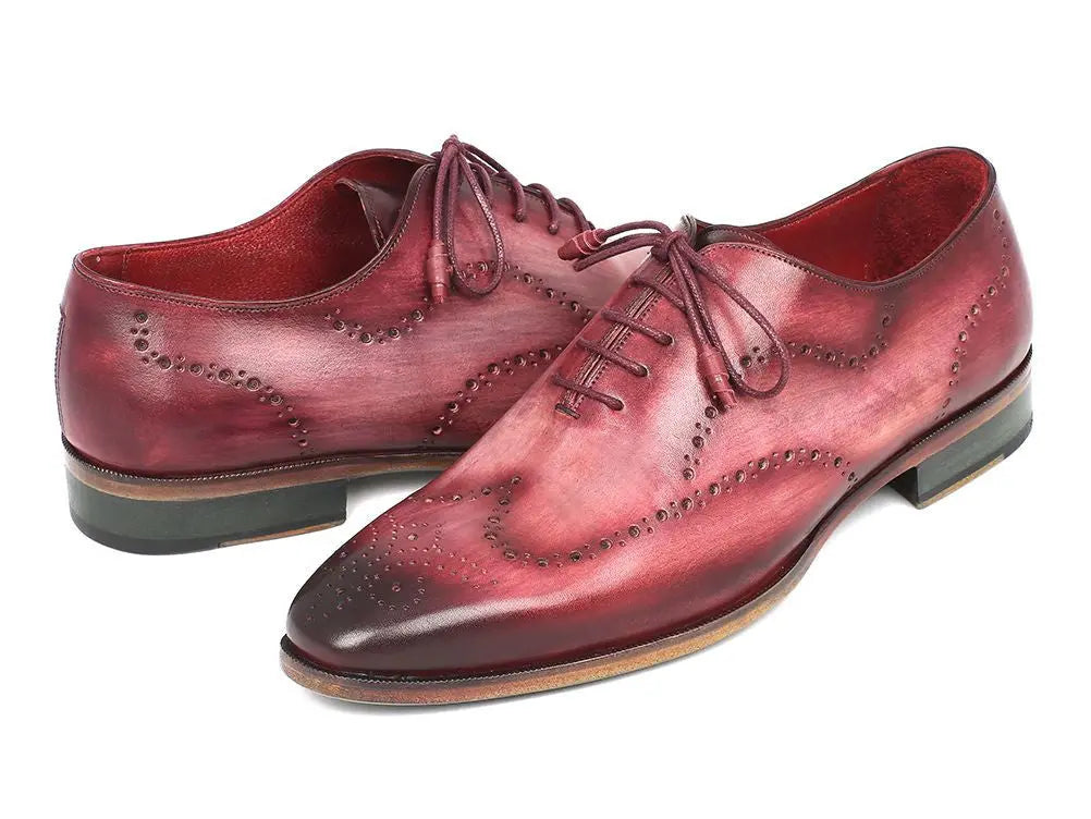 Paul Parkman Men's Burgundy Handpainted Calfskin Wingtip Oxfords (ID#741-BUR) PAUL PARKMAN