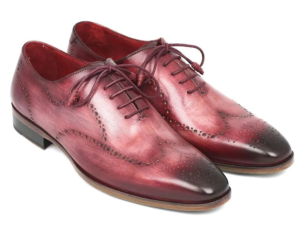 Paul Parkman Men's Burgundy Handpainted Calfskin Wingtip Oxfords (ID#741-BUR) PAUL PARKMAN