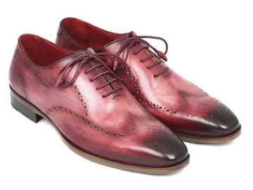 Paul Parkman Men's Burgundy Handpainted Calfskin Wingtip Oxfords (ID#741-BUR) PAUL PARKMAN