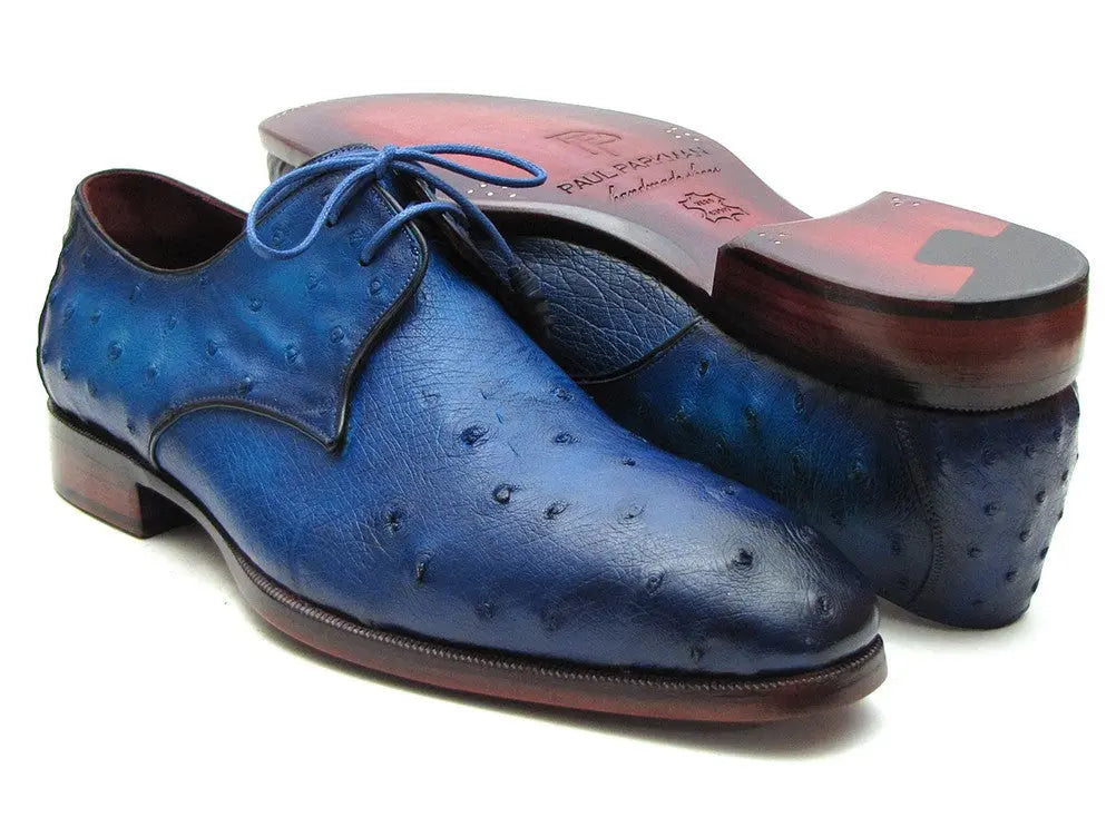 Paul Parkman Men's Ocean Genuine Ostrich Derby Shoes (ID#79V22) PAUL PARKMAN