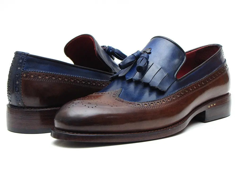 Paul Parkman Men's Dark Brown/Navy Kiltie Tassel Loafers (ID#KT44BN) PAUL PARKMAN
