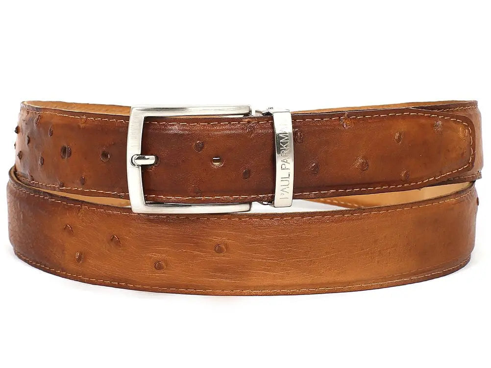 Paul Parkman  Men's Camel Genuine Ostrich Belt (ID#B04-CML) PAUL PARKMAN