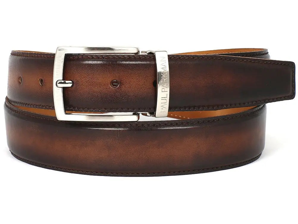 Paul Parkman Men's Brown/Camel Genuine Leather Hand-Painted Belt (ID#B01-BRWCML) PAUL PARKMAN