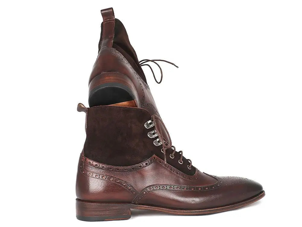 Paul Parkman Men's Brown Suede/Calfskin Wingtip Boots (ID#991-BRW) PAUL PARKMAN