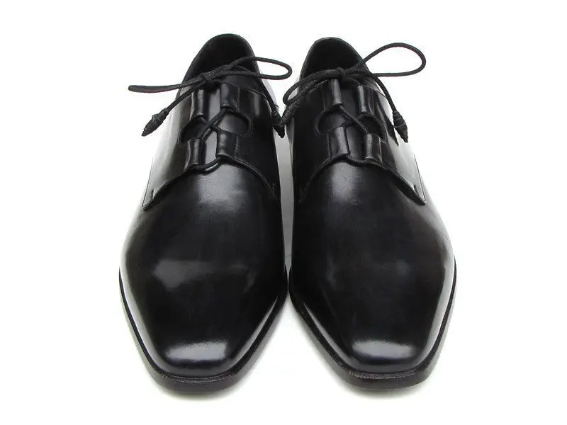 Paul Parkman Men's Black Ghillie Lacing Plain Toe Derby Shoes (ID#076-BLK) PAUL PARKMAN