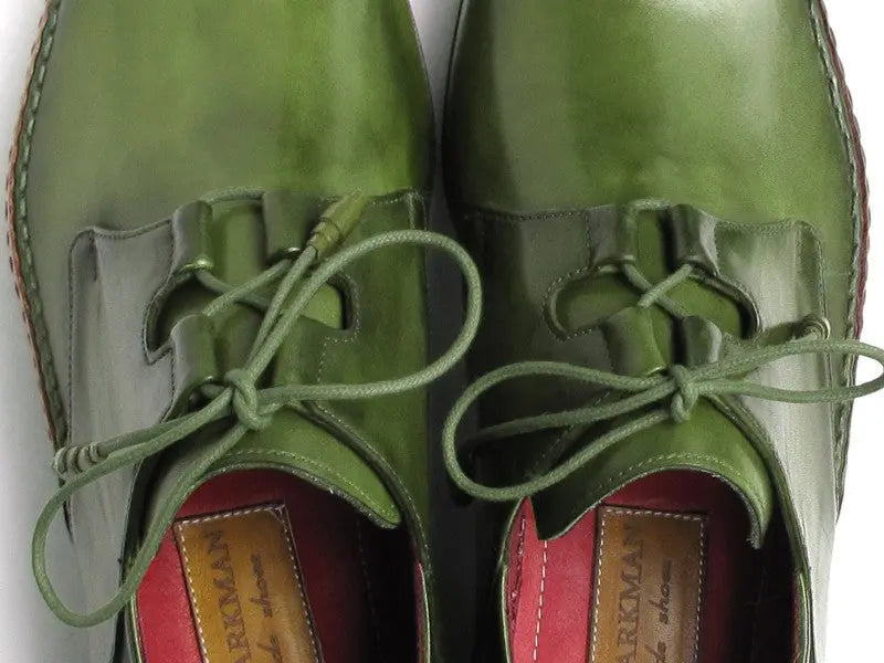 Paul Parkman Men's Green Ghillie Lacing Side Handsewn Dress Shoes (ID#022-GREEN) PAUL PARKMAN