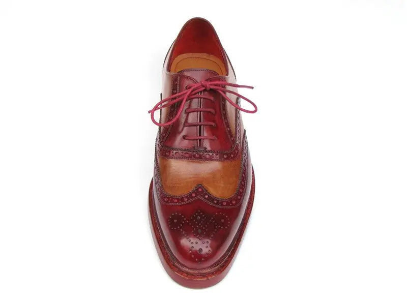 Paul Parkman Men's Bordeaux/Camel Triple Genuine Leather Sole Wingtip Brogues (ID#027-TRP-CMLBRD) PAUL PARKMAN