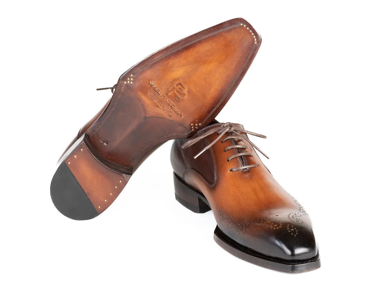 Paul Parkman Men's Brown/Camel Goodyear Welted Punched Oxfords (ID#5364-BRC) PAUL PARKMAN