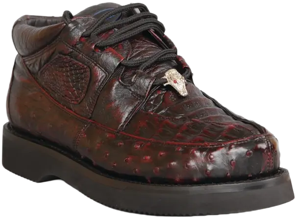 Wild West 2ZA050218 Men's Black Cherry Genuine Caiman Crocodile/Ostrich Sneakers