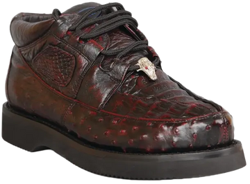 Wild West 2ZA050218 Men's Black Cherry Genuine Caiman Crocodile/Ostrich Sneakers