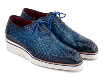 Paul Parkman Men's Blue Woven Genuine Leather Smart Casual Shoes (ID#182-WVN-BLU) PAUL PARKMAN