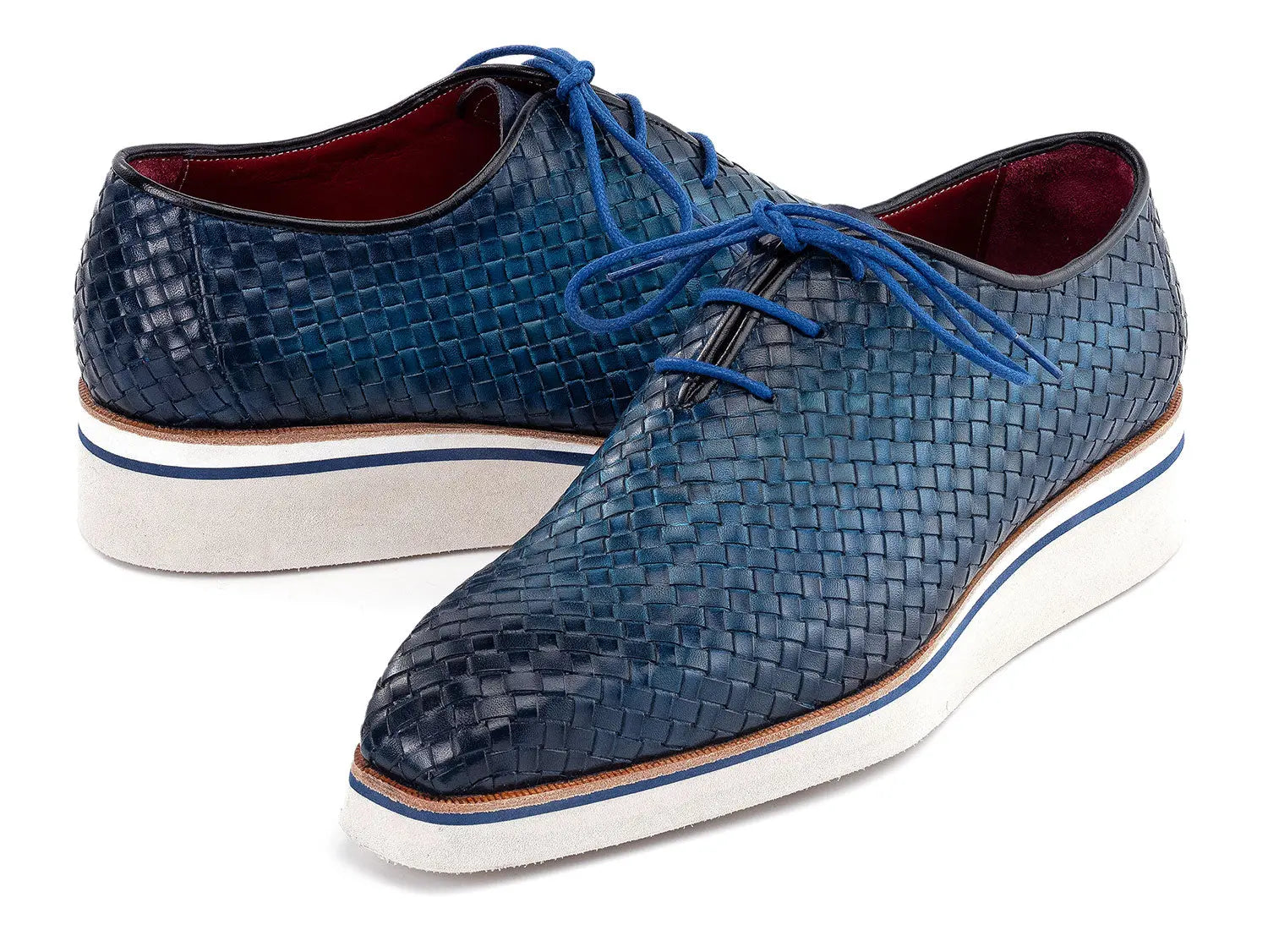 Paul Parkman Men's Blue Woven Genuine Leather Smart Casual Shoes (ID#182-WVN-BLU) PAUL PARKMAN