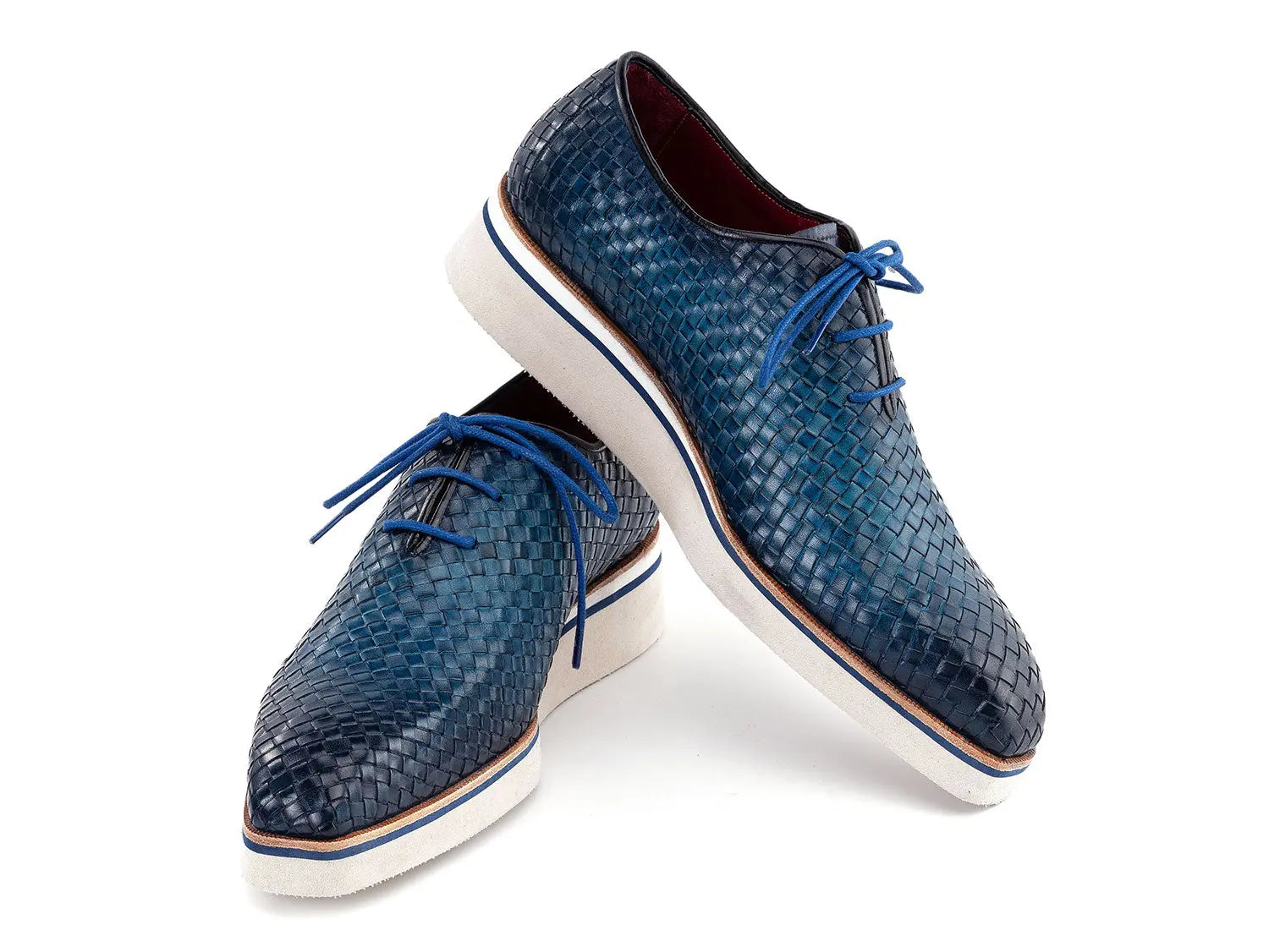 Paul Parkman Men's Blue Woven Genuine Leather Smart Casual Shoes (ID#182-WVN-BLU) PAUL PARKMAN