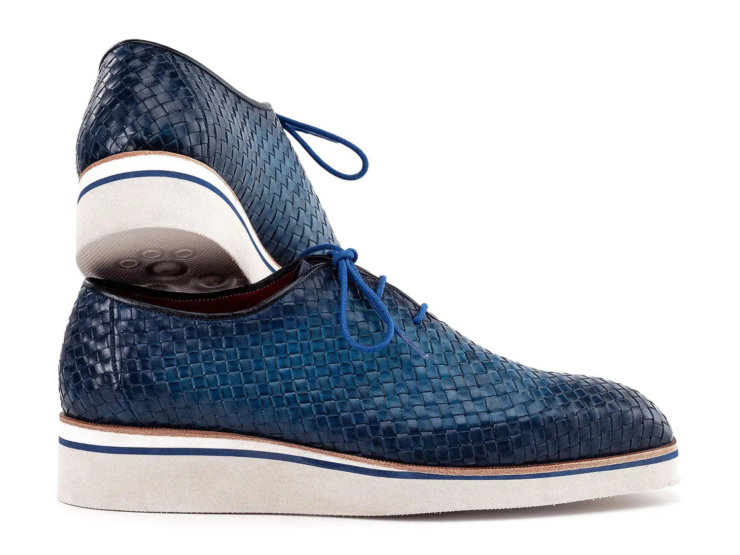 Paul Parkman Men's Blue Woven Genuine Leather Smart Casual Shoes (ID#182-WVN-BLU) PAUL PARKMAN