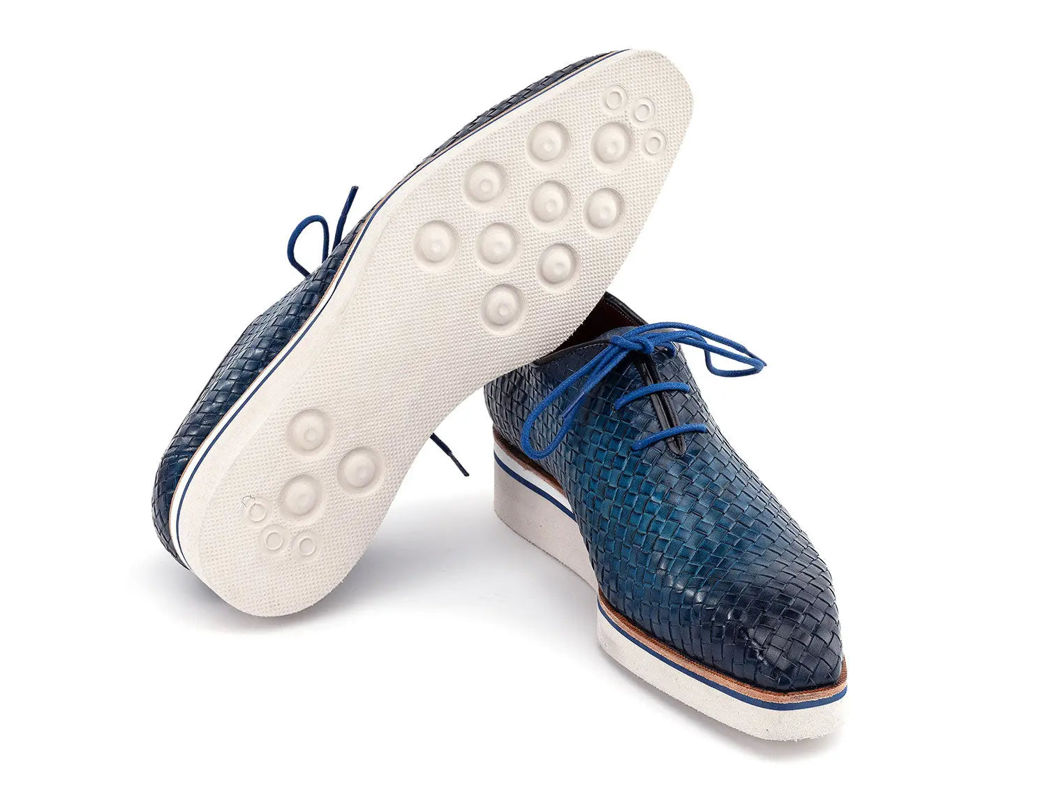 Paul Parkman Men's Blue Woven Genuine Leather Smart Casual Shoes (ID#182-WVN-BLU) PAUL PARKMAN