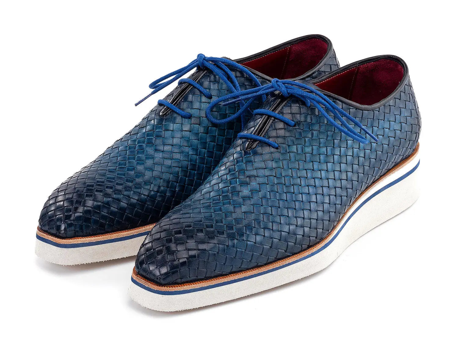 Paul Parkman Men's Blue Woven Genuine Leather Smart Casual Shoes (ID#182-WVN-BLU) PAUL PARKMAN