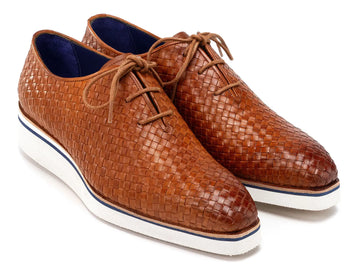 Paul Parkman Men's Camel Brown Woven Genuine Leather Smart Casual Shoes (ID#182-WVN-CML) PAUL PARKMAN