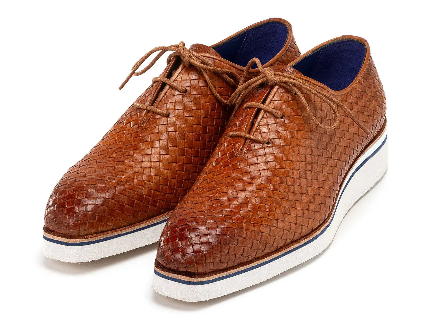 Paul Parkman Men's Camel Brown Woven Genuine Leather Smart Casual Shoes (ID#182-WVN-CML) PAUL PARKMAN