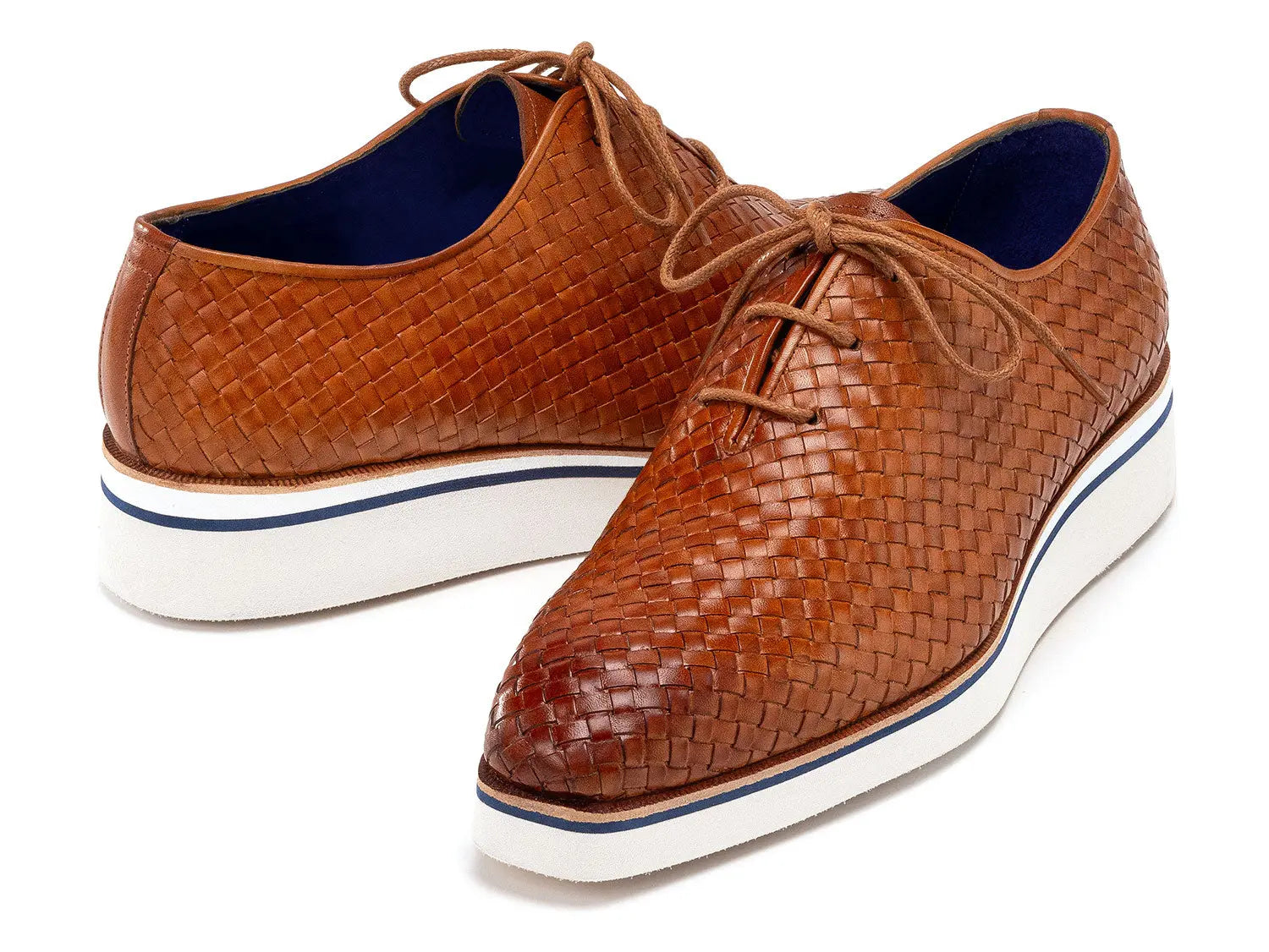 Paul Parkman Men's Camel Brown Woven Genuine Leather Smart Casual Shoes (ID#182-WVN-CML) PAUL PARKMAN